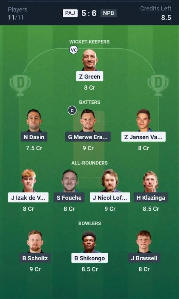 PAJ vs NPB Dream11 Prediction Small League Team 