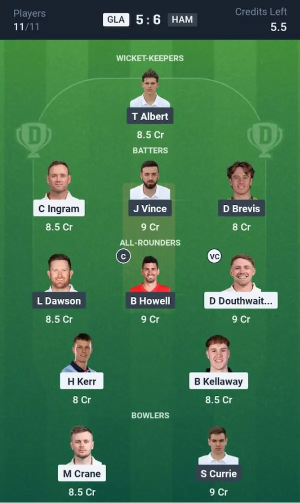GLA VS HAM Dream11 Prediction Grand League Team 