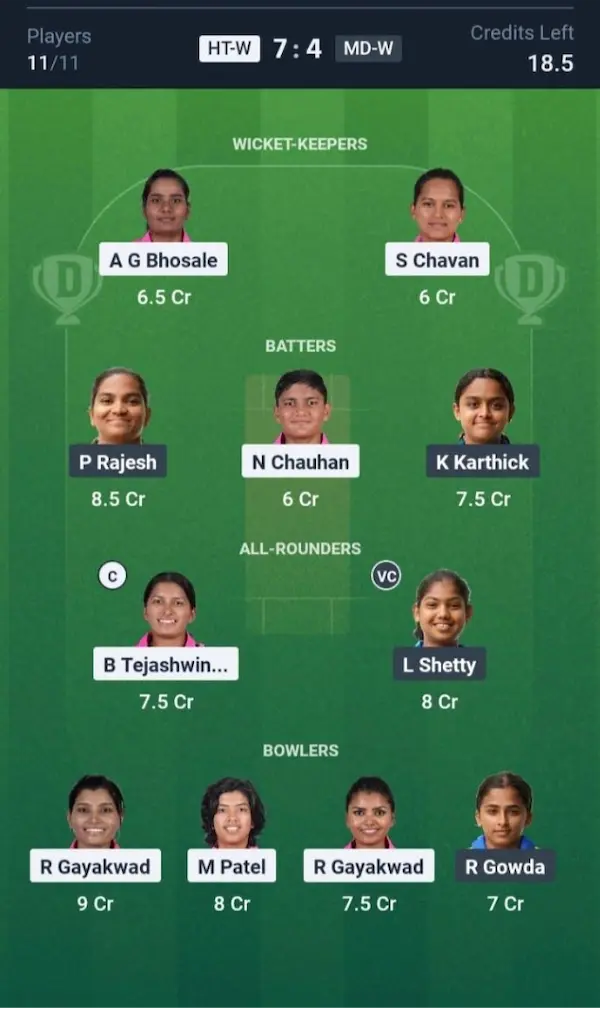 HT-W VS MD-W Dream11 Prediction Grand League Team 