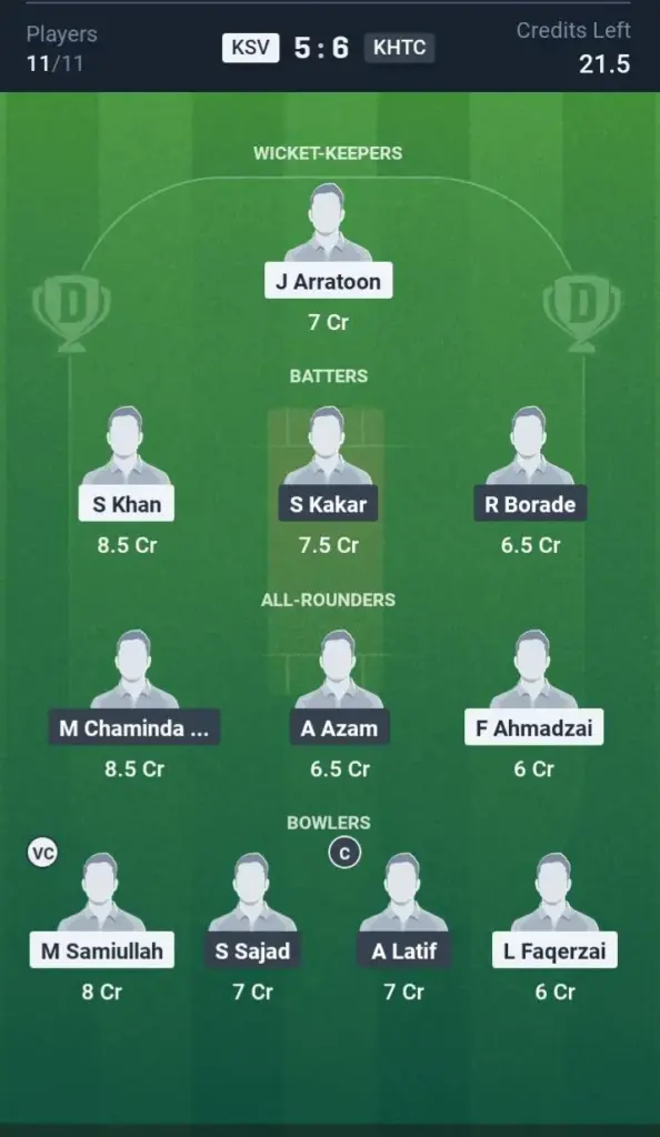 KSV VS KHTC Dream11 Prediction Grand League Team