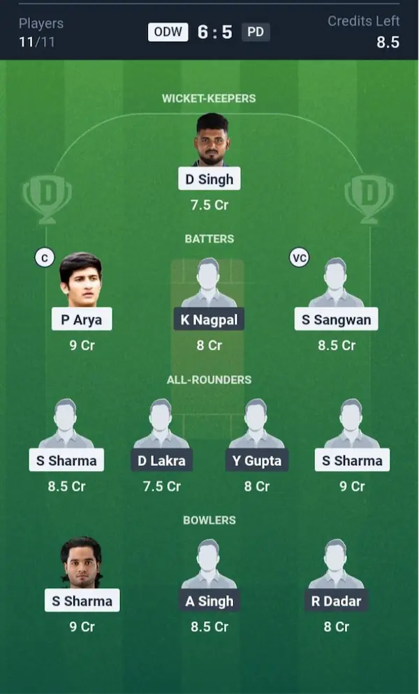 ODW VS PD Dream11 Prediction Grand League Team 