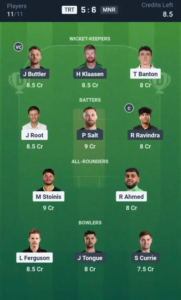 TRT vs MNR Dream11 Prediction Grand League Team