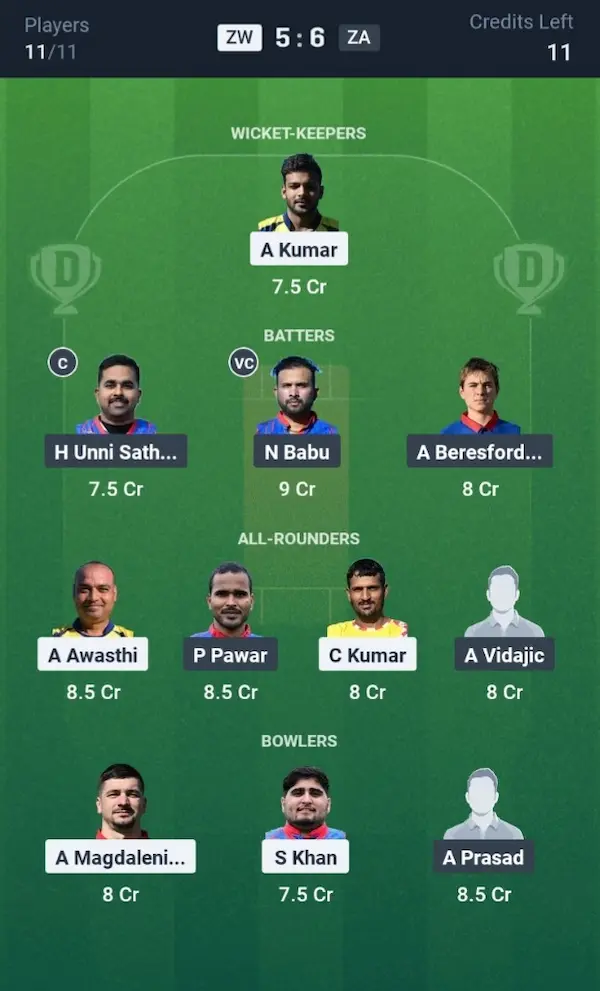 ZW vs ZA Dream11 Prediction Small League Team