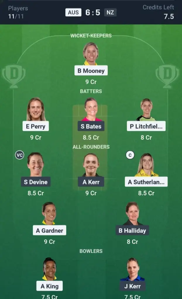 AU-W VS NZ-W Dream11 Prediction Grand League Team