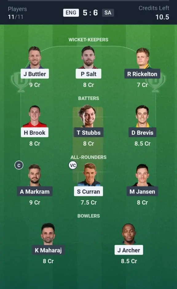 ENG VS SA Grand League Team 
