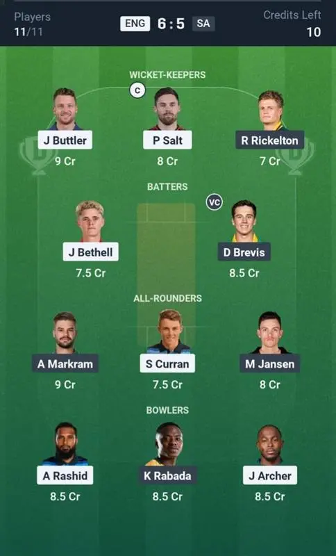 ENG VS SA Grand League Team 