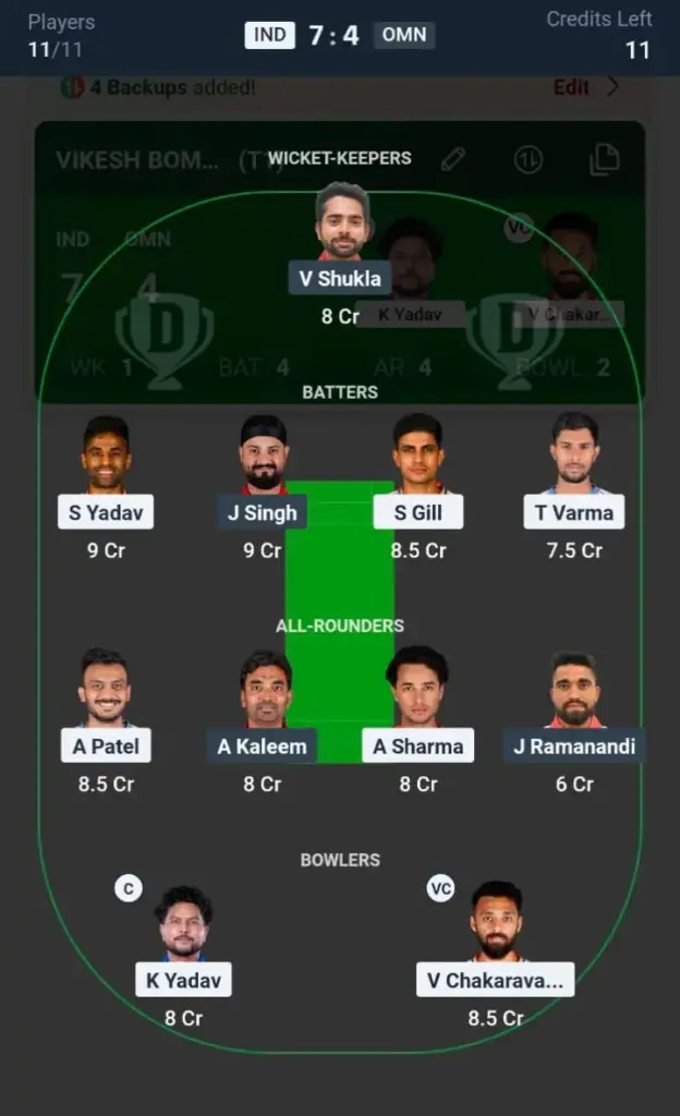 IND VS OMN Grand League Team