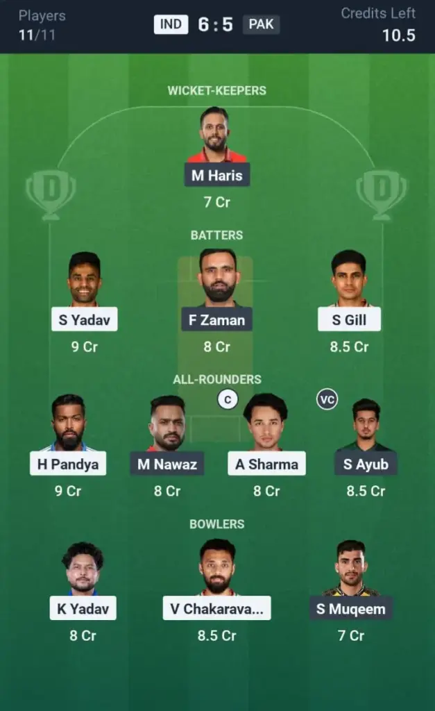 IND VS PAK Grand League Team 