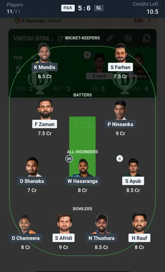 PAK VS SL Dream11 Prediction Grand League Team 