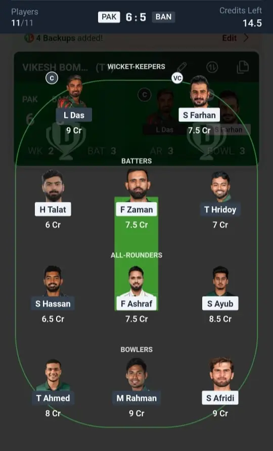 PAK VS BAN Grand League Team 