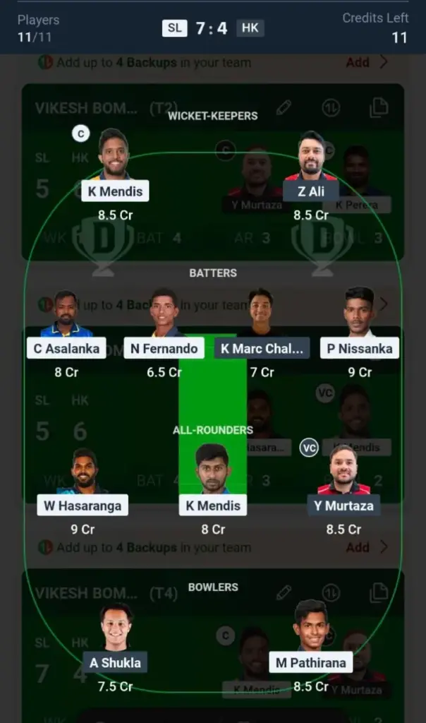 SL VS HK Grand League Team