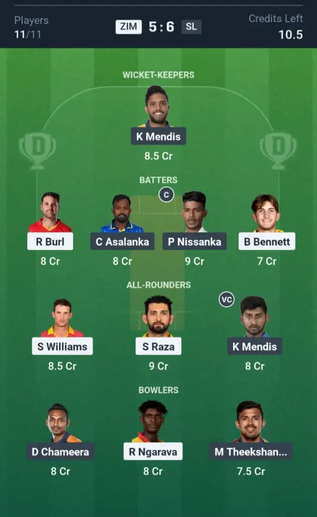 ZIM VS SL Dream11 Prediction Grand League Team