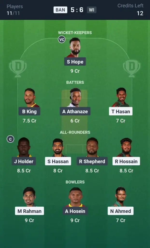 BAN VS WI Grand League Team