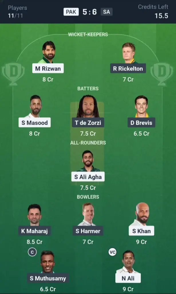 PAK vs SADream11 Prediction Small League Team