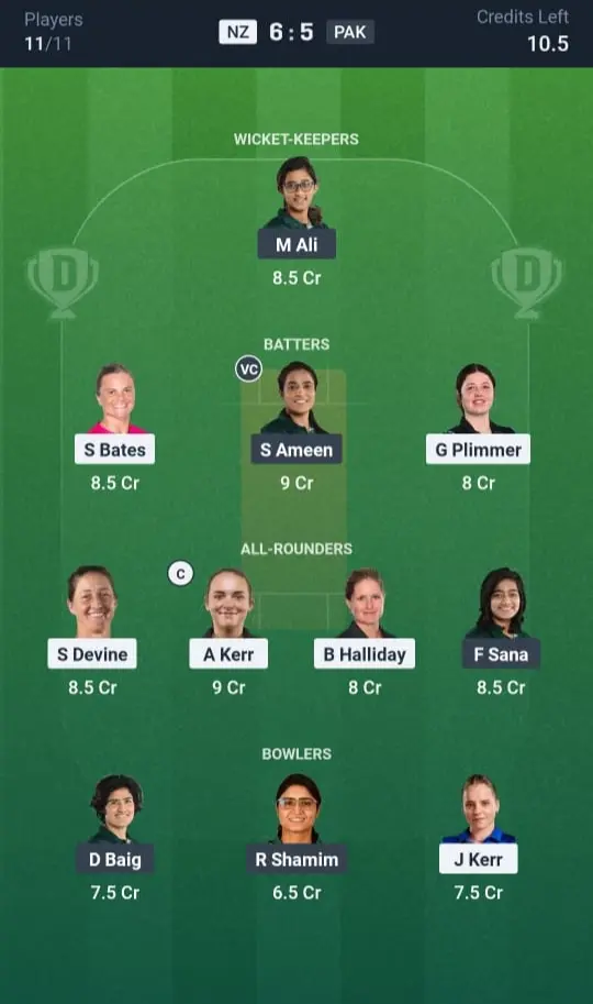 NZ-W VS PAK-W Grand League Team
