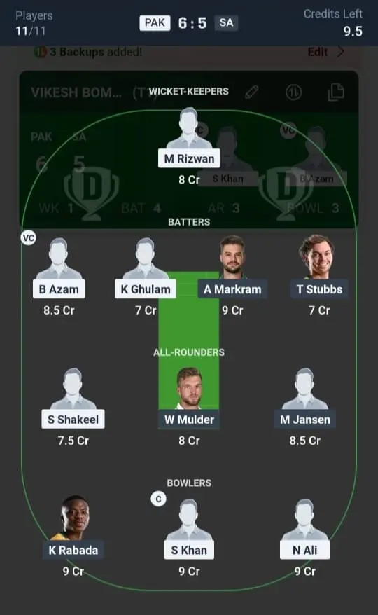 PAK vs SA Dream11 Prediction Small League Team 