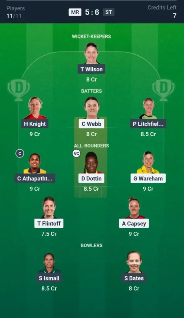MR-W VS ST-W Dream11 Prediction Grand League Team