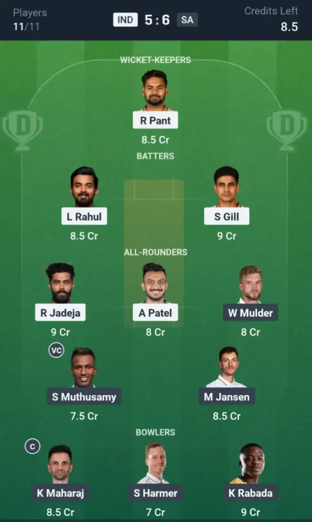 IND vs SA Dream11 Prediction Small League Team: