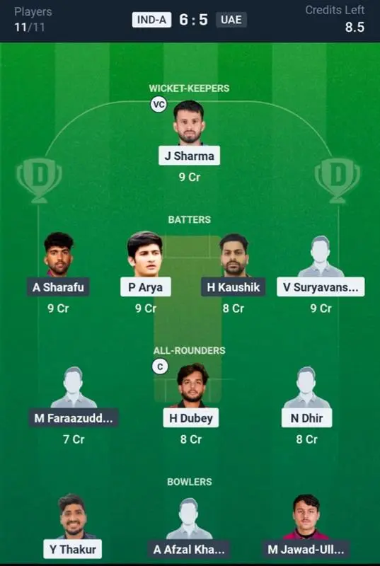IND-A vs UAE Dream11 Prediction Small League Team