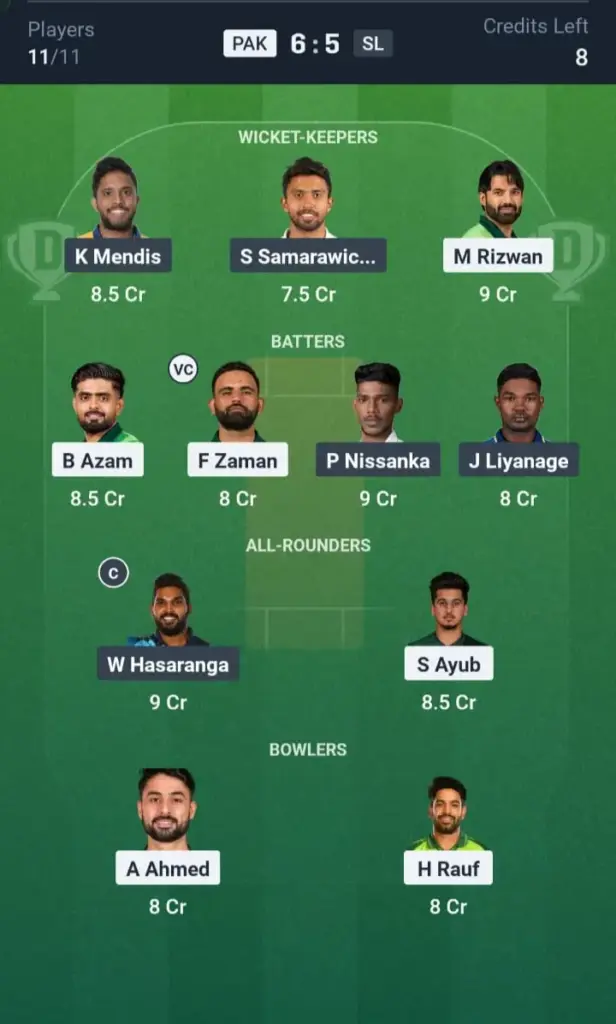 PAK VS SL Dream11 Prediction Grand League Team