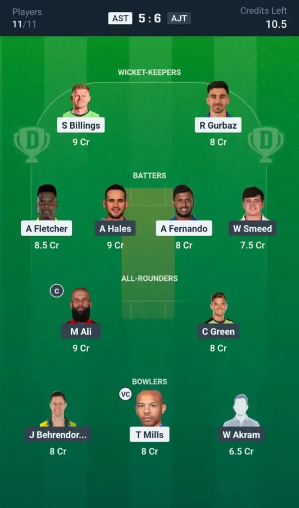 AST VS AJT Dream11 Prediction Grand League Team