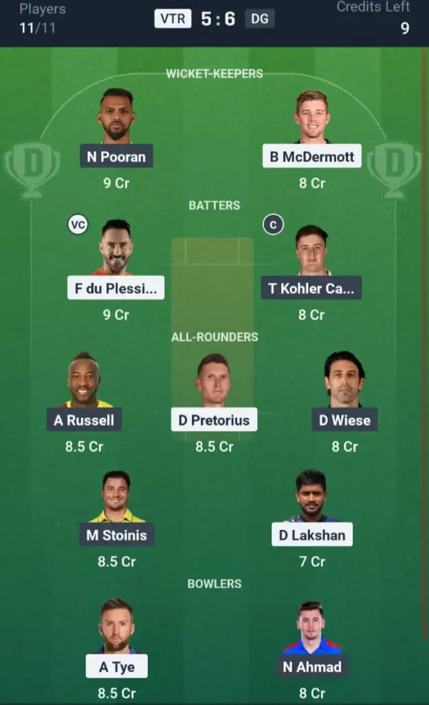 VTR vs DG Dream11 Prediction Small League Team