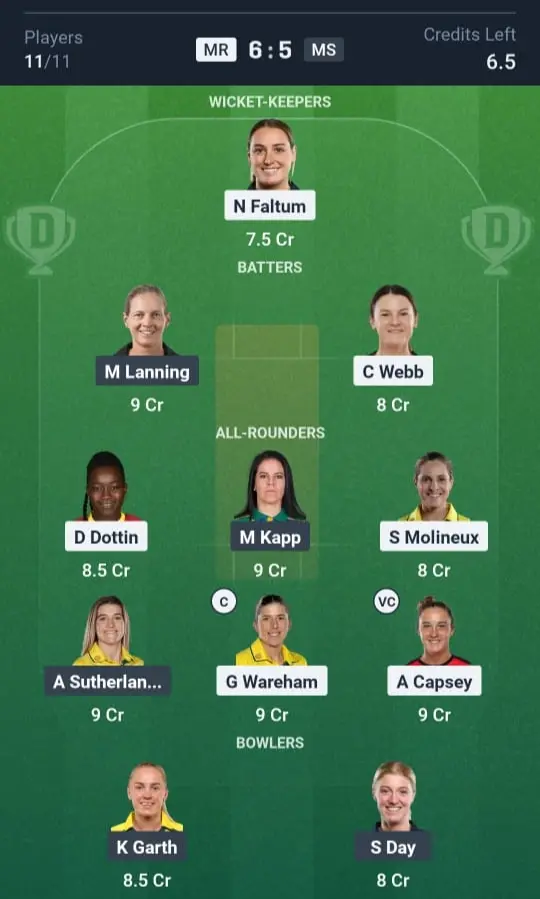MR-W VS MS-W Dream11 Prediction Grand League Team