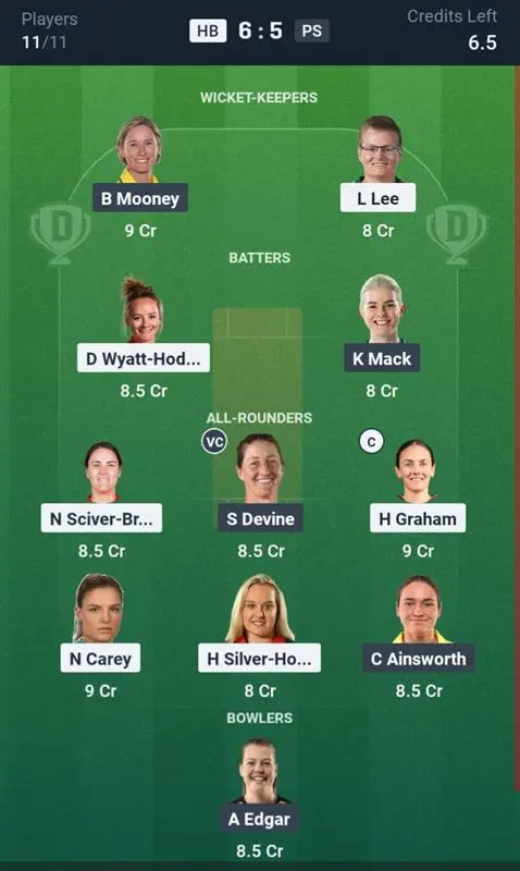 HB-W vs PS-W Dream11 Prediction Small League Team