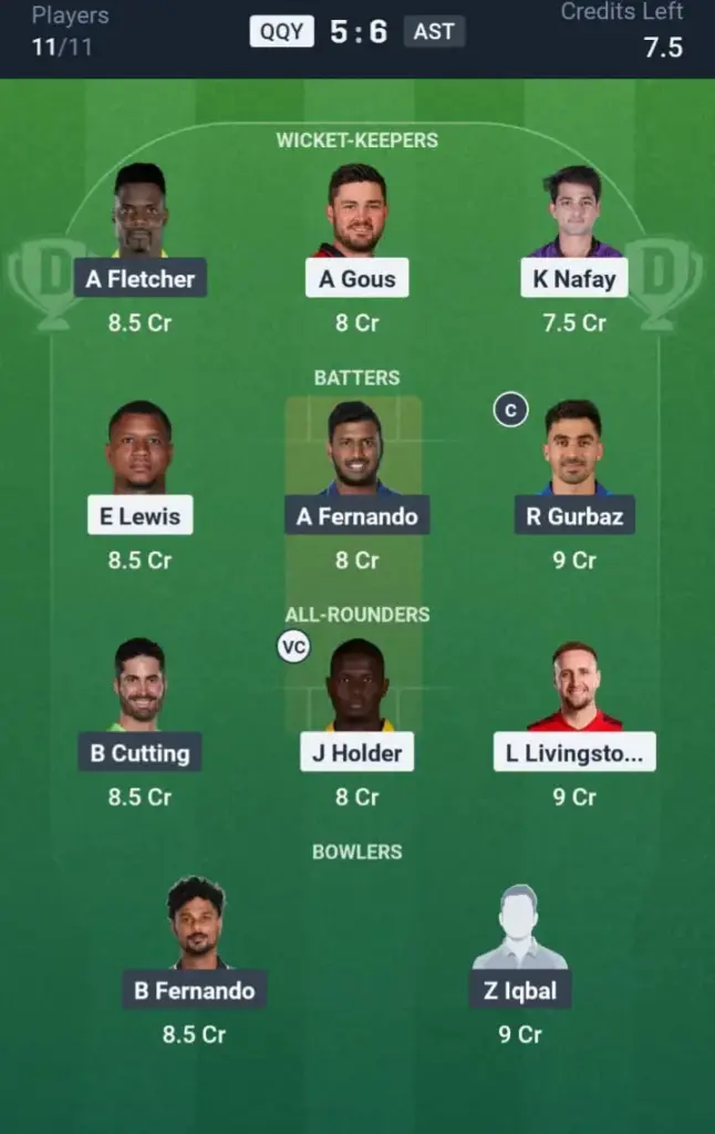 QQY VS AST Dream11 Prediction Grand League Team: