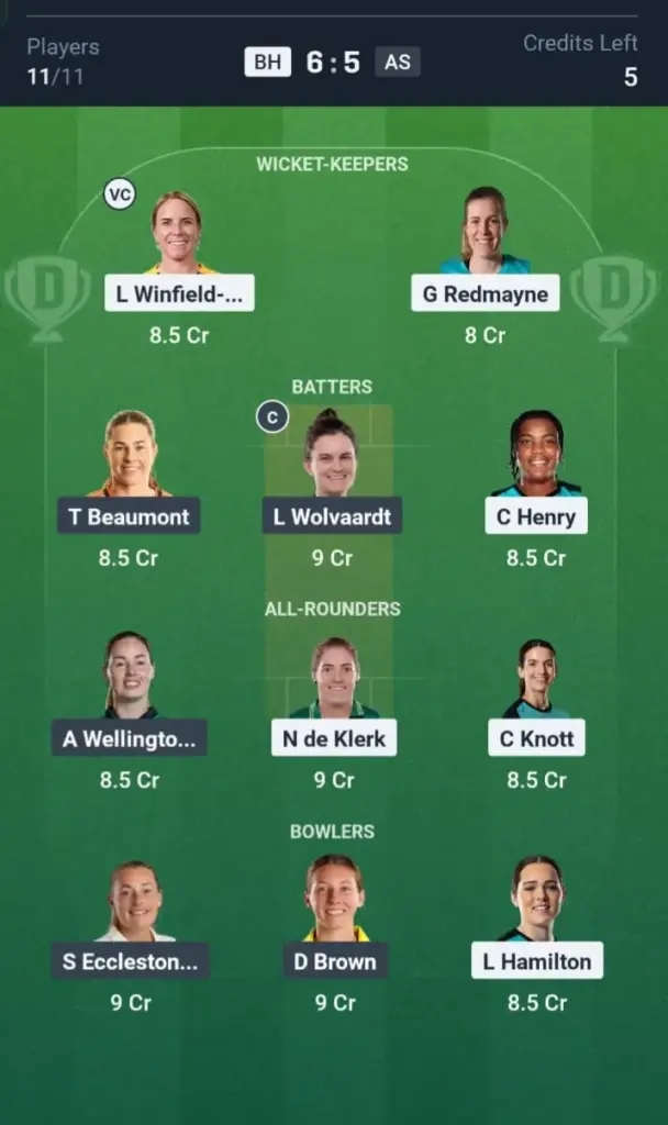 BH-W VS AS-W Dream11 Prediction Grand League Team