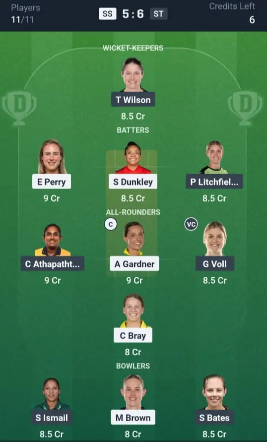 SS-W VS ST-W Dream11 Prediction Grand League Team