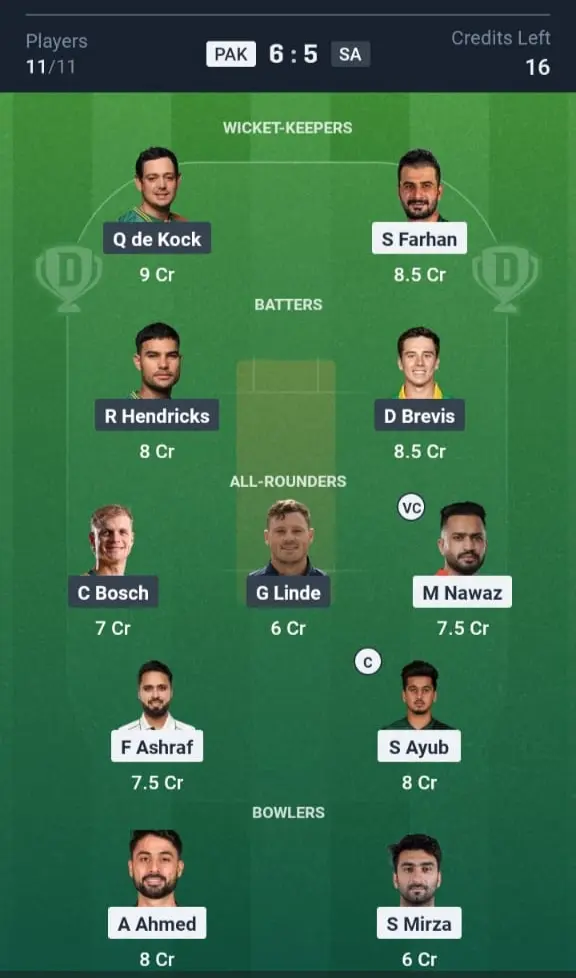 PAK VS SA Grand League Team 