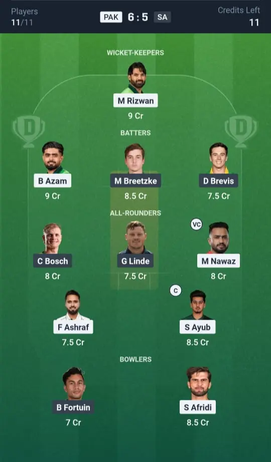 PAK vs SA Grand League Team