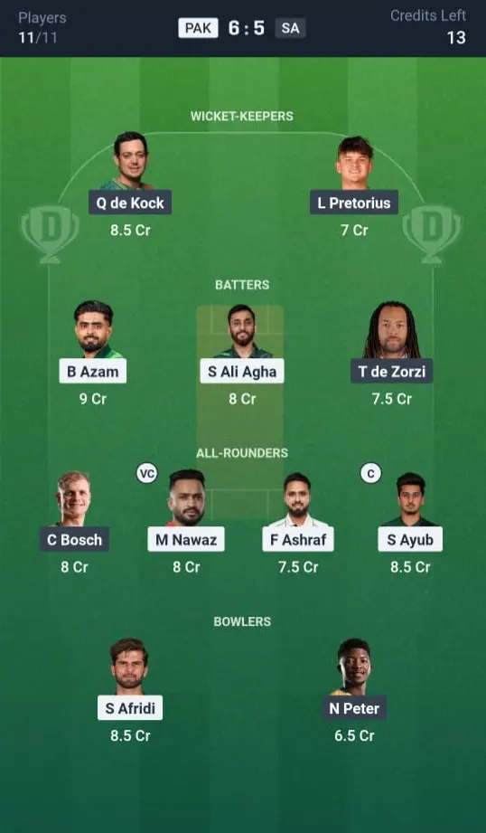 PAK vs SA Grand League Team 