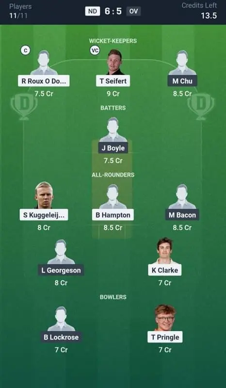 ND VS OV Dream11 Prediction Small League Team
