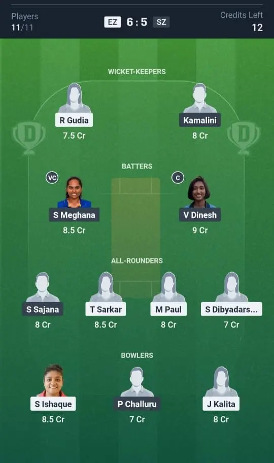 EZ-W VS SZ-W Dream11 Prediction Grand League Team