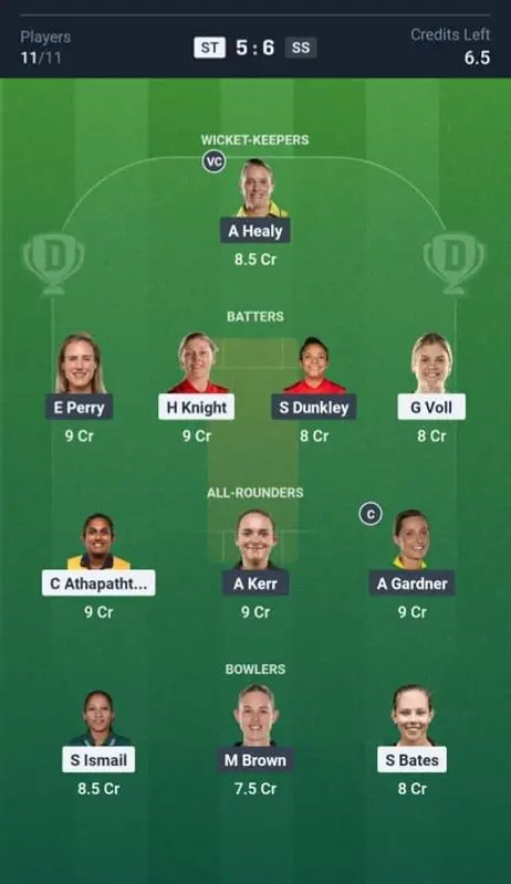 ST-W VS SS-W Dream11 Prediction Grand League Team
