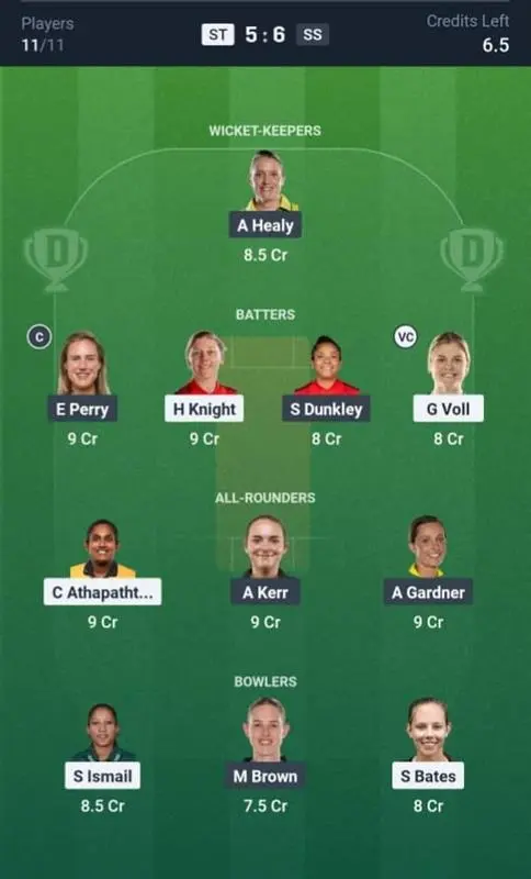 ST-W vs SS-W Dream11 Prediction Small League Team