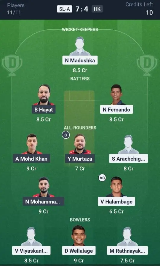 SL-A vs HK Dream11 Prediction Small League Team