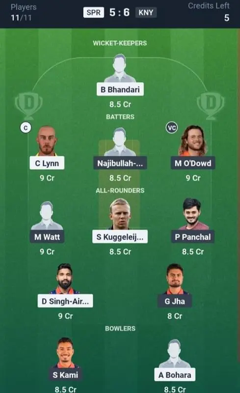 SPR vs KNY Dream11 Prediction Small League Team