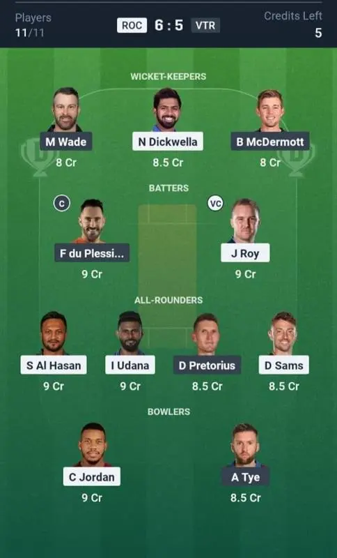ROC vs VTR Dream11 Prediction Small League Team