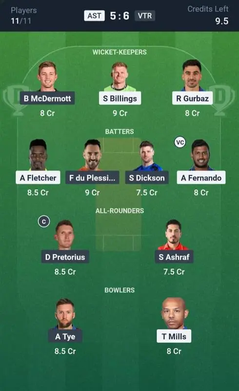 AST vs VTR Dream11 Prediction Small League Team