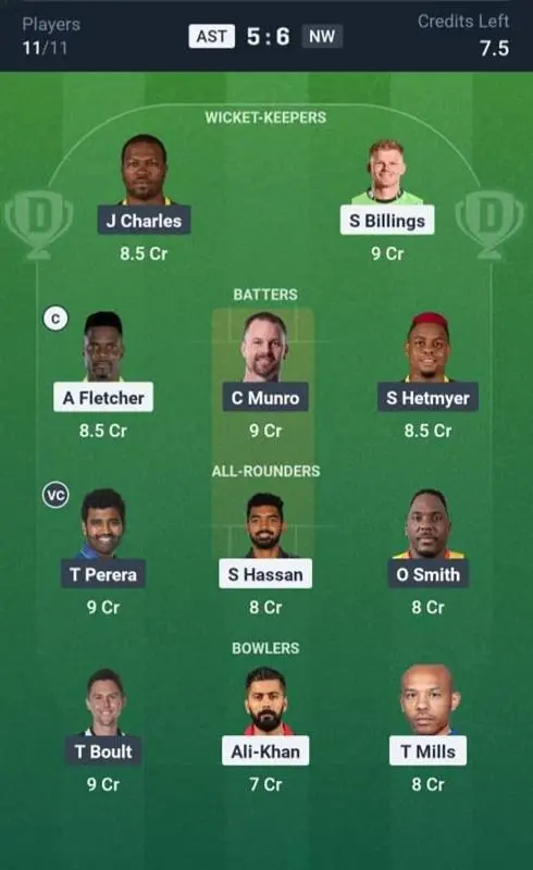 AST vs NW Dream11 Prediction Small League Team