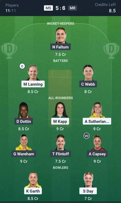 MS-W vs MR-W Dream11 Prediction Small League Team