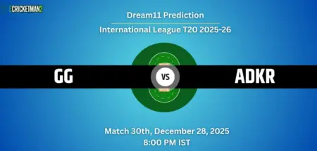GG vs ADKR Dream11 Prediction Today Match 30: Fantasy Cricket Tips, Captain & Vice-Captain Choices, Playing XI – International League T20 2025-26 GG vs ADKR Dream11 Prediction
