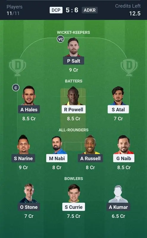 DCP vs ADKR Dream11 Prediction Small League Team