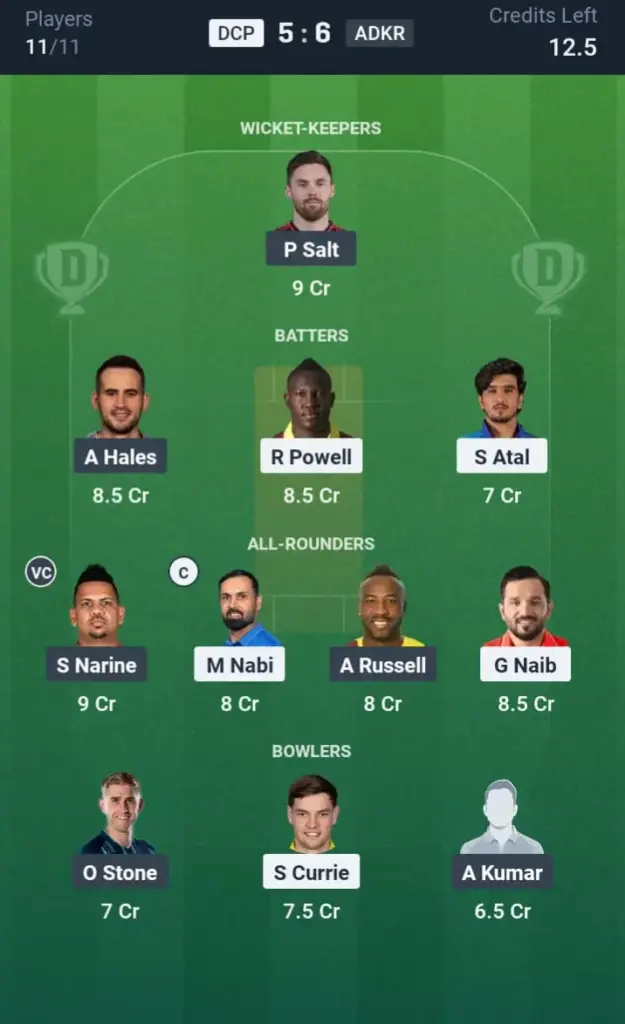 DCP VS ADKR Dream11 Prediction Grand League Team