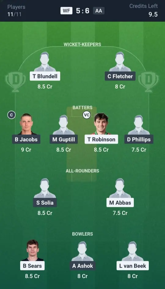 WF vs AA Dream11 Prediction Small League Team