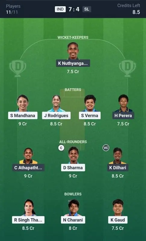 IND-W VS SL-W Grand League Team 