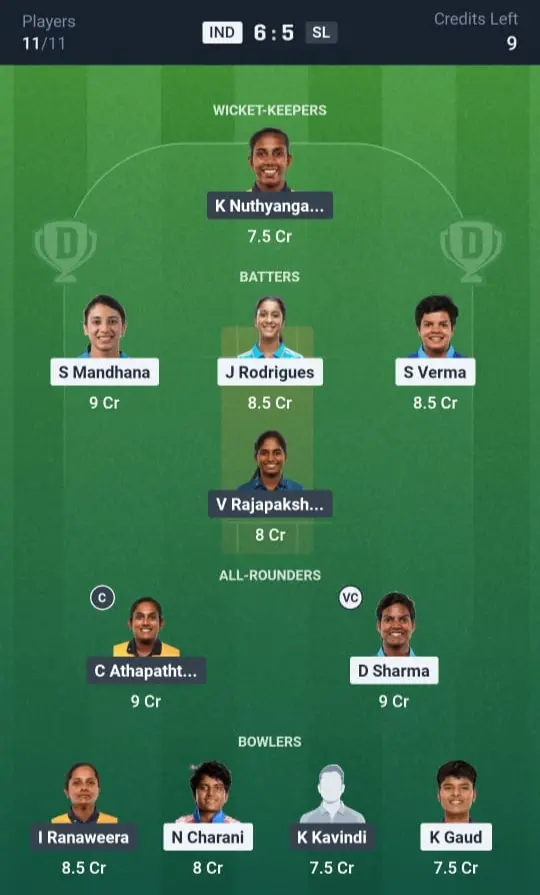 IND-W VS SL-W Grand League Team